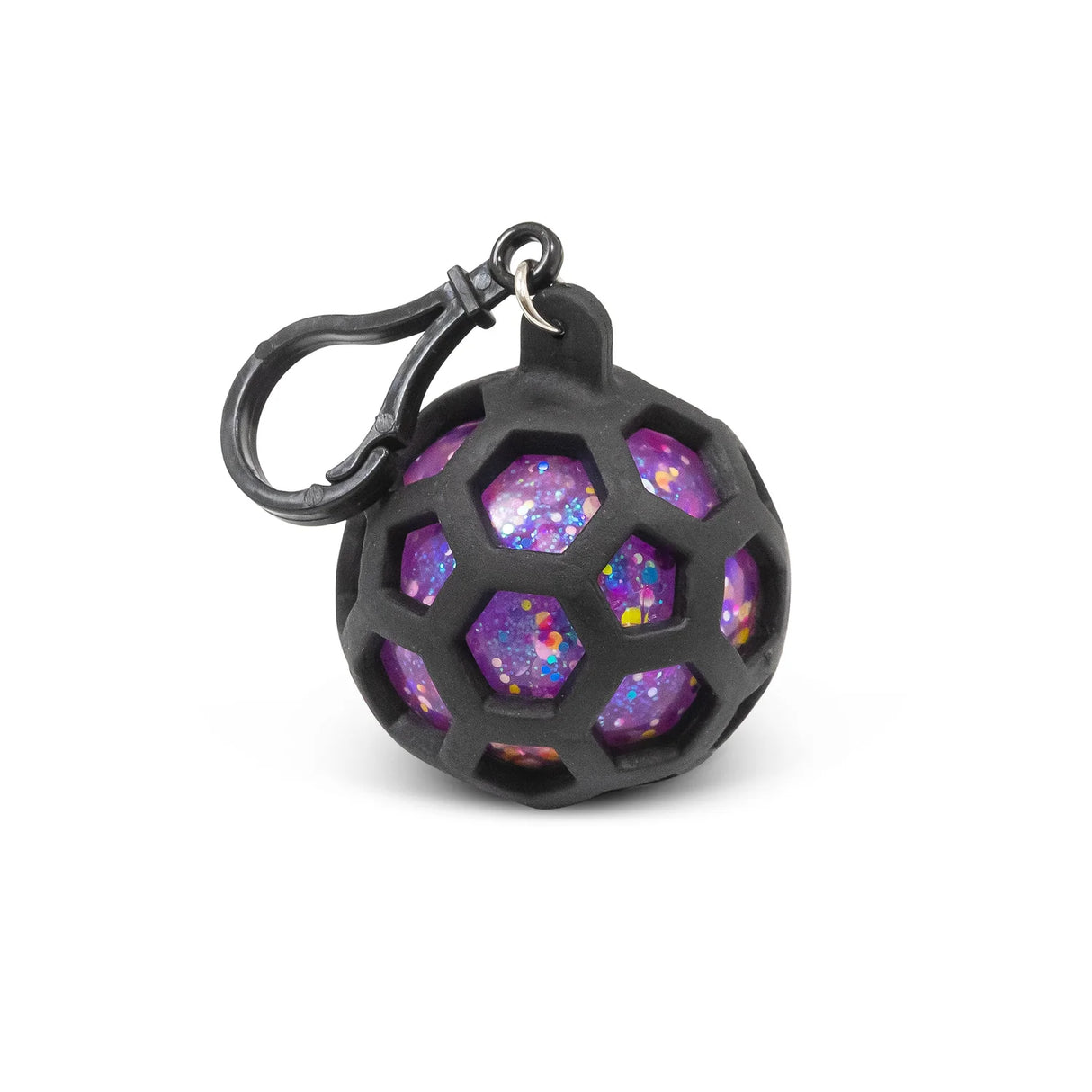 Close-up of purple scrunchems glitter squishy ball showing tactile gel texture