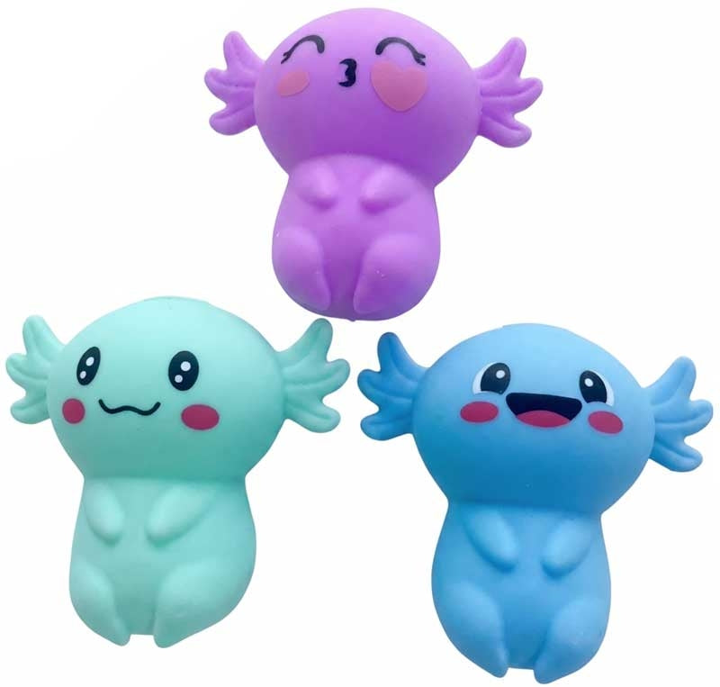 Axolotl squishy stress toys set purple mint blue cute sensory fidget toy