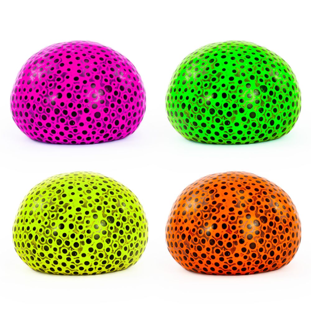 Four Beadz Alive giant squeeze balls in neon pink · green · yellow and orange