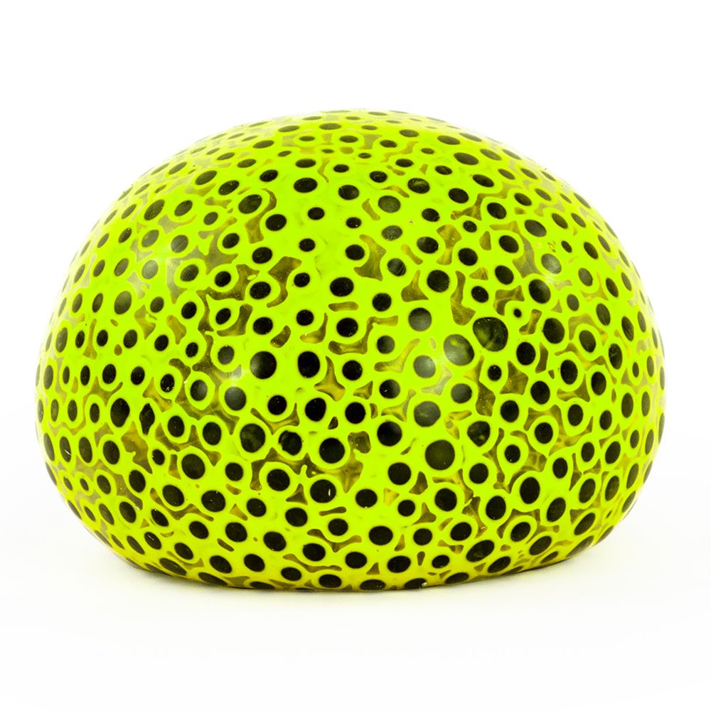 Neon yellow Beadz Alive giant squeeze ball showing bumpy texture close up