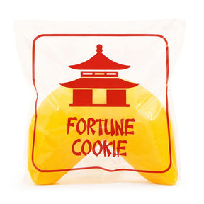Fortune cookie squishy toy in themed packaging, yellow jumbo sensory fidget toy