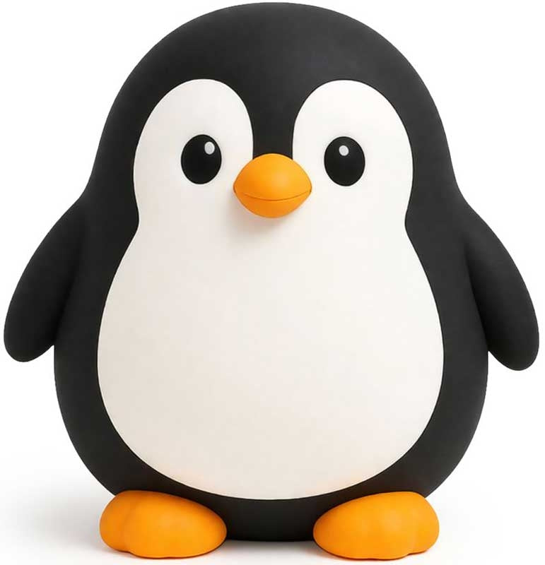 The Big Squij jumbo penguin squishy toy standing alone in black and white