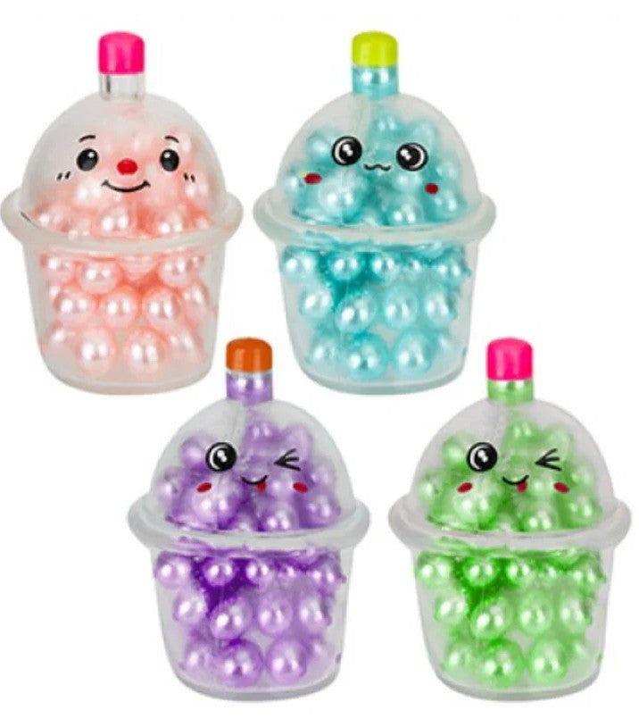 Kawaii bubble tea bead squishy sensory fidget toys in pink blue purple green