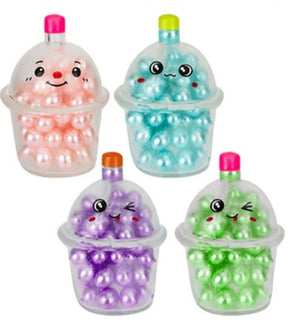 Kawaii bubble tea bead squishy sensory fidget toys in pink blue purple green