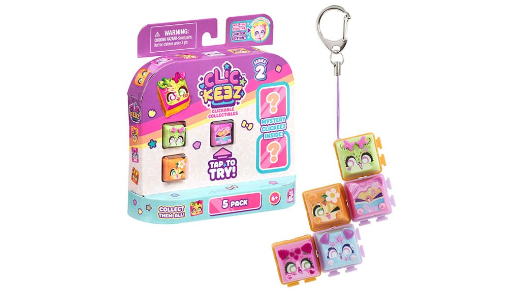 Clickeez Series 2 5-pack collectible keyboard fidget keychain, pastel characters assembled