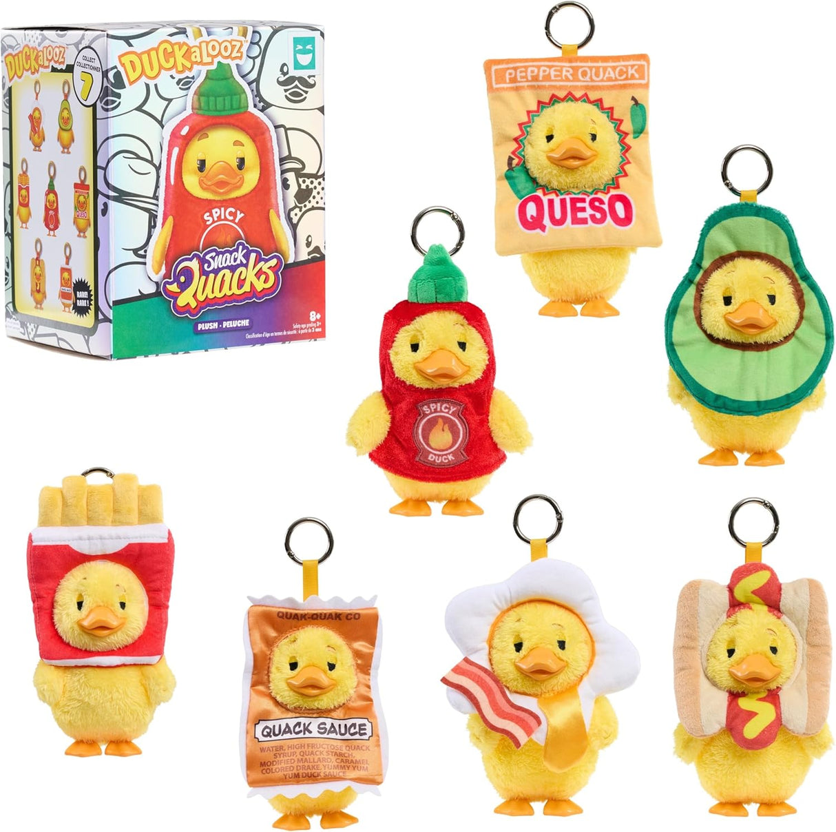 Duckalooz Snack Quack plush duck collection with retail packaging, blind box collectible plush
