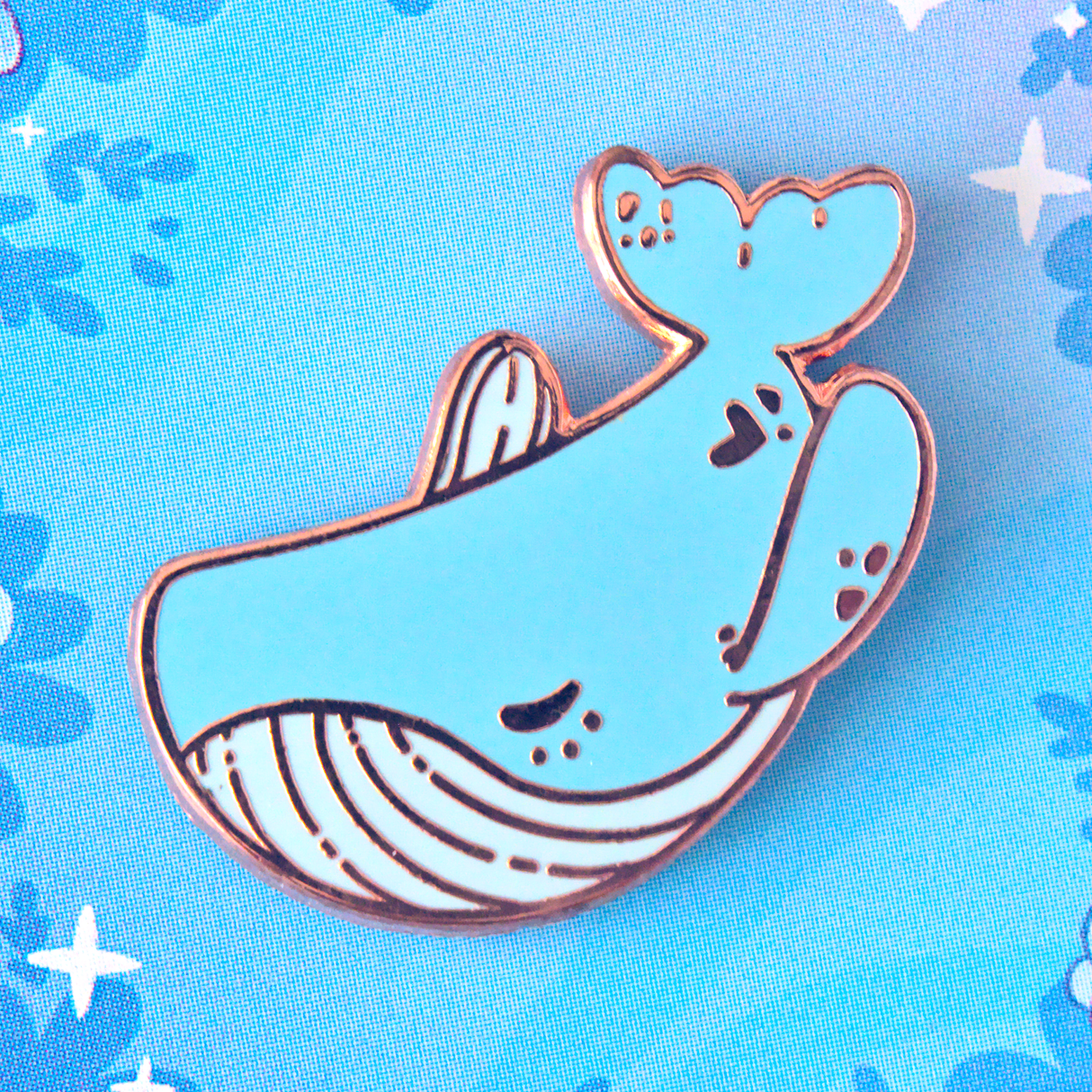 Evy Benita Lullaby Sky Whale enamel pin, sky blue hard enamel, rose gold plating