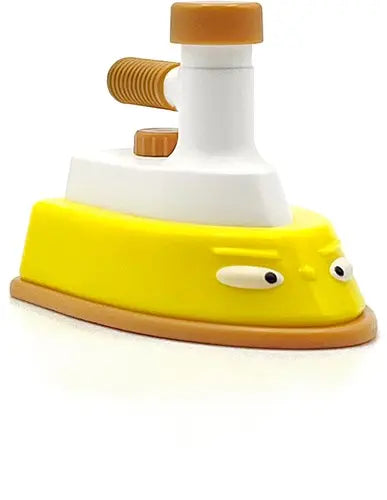 Yellow Fidget Go clothes iron fidget toy with googly eyes and textured handle