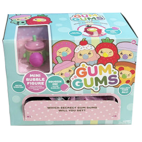 Gum Gums Mini Bubble Figure toy set in its original light blue packaging box, featuring a pink and purple bubble figure visible through a clear plastic window.