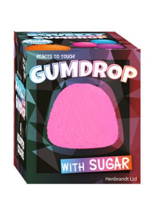 Pink Gumdrop with Sugar textured squishy squeeze toy in its retail box