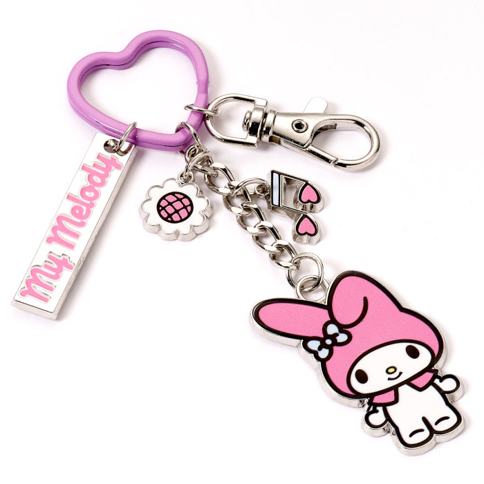 Hello Kitty and Friends My Melody Keyring with Charms, angled view, pink heart ring