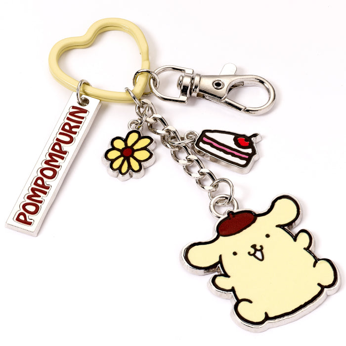 Hello Kitty and Friends Pompompurin Keyring with Charms, angled view, yellow heart ring
