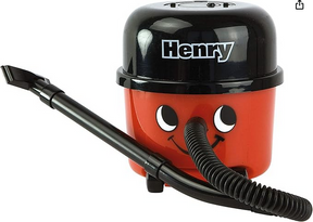 Henry Hoover mini desk vacuum red black with attachments, product shot