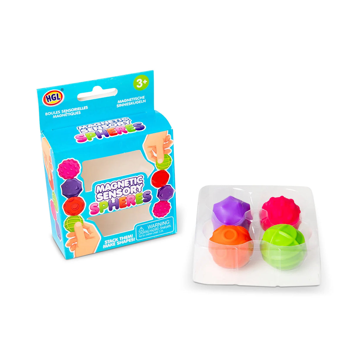 HGL Magnetic Sensory Spheres box with four neon sensory balls