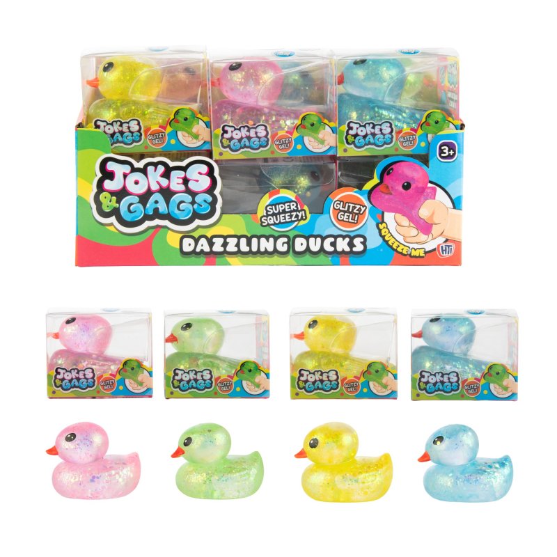HTi Jokes & Gags Dazzling Ducks glitter gel squeeze toys, full range pink green yellow blue