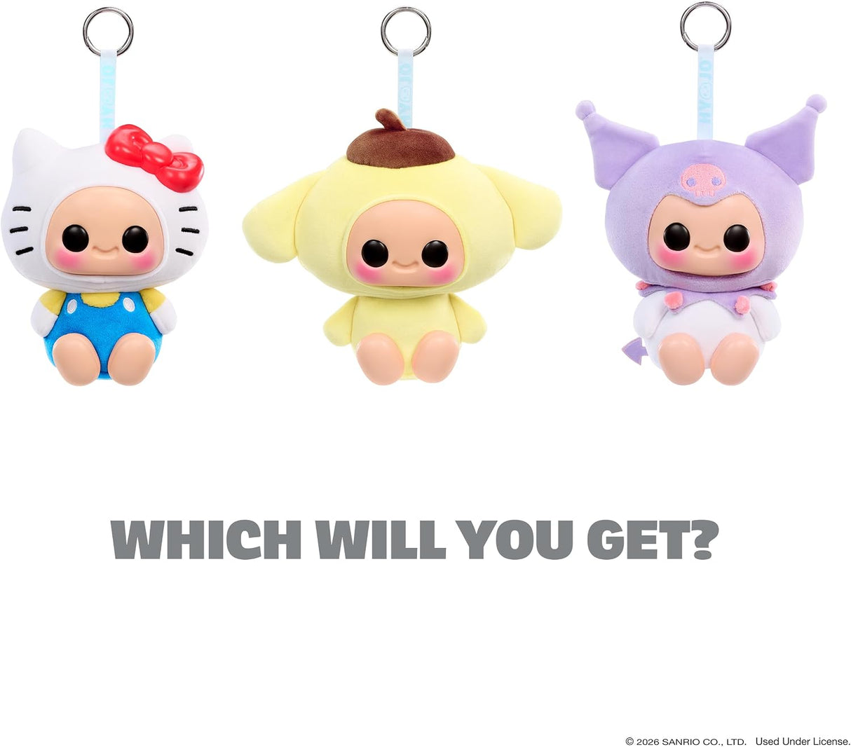 Hyojo Hello Kitty Pompompurin and Kuromi squishy plush collectibles, sensory keychain toys