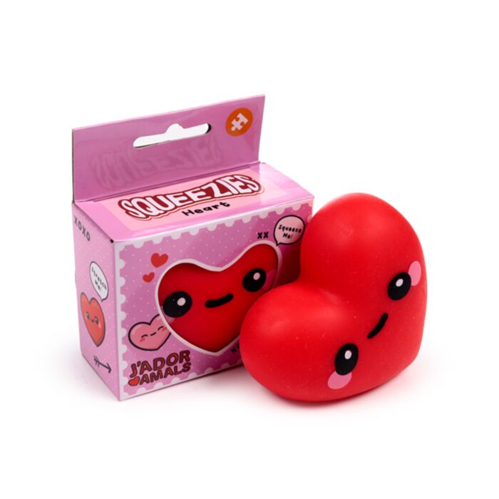 J'adoramals Squeezie Heart red squishy stress toy with pink retail box