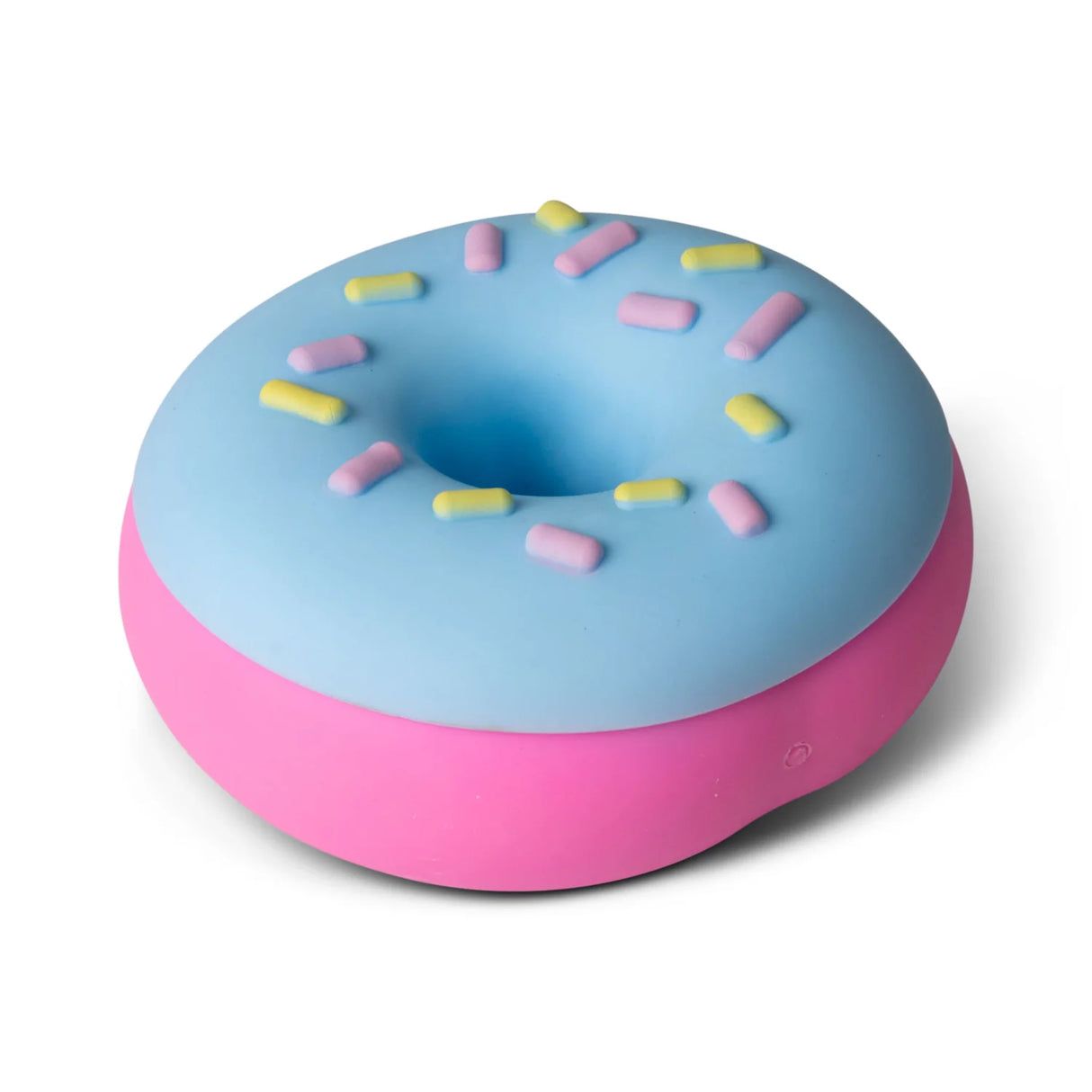Blue and pink jumbo donut squishy with pastel sprinkle detail