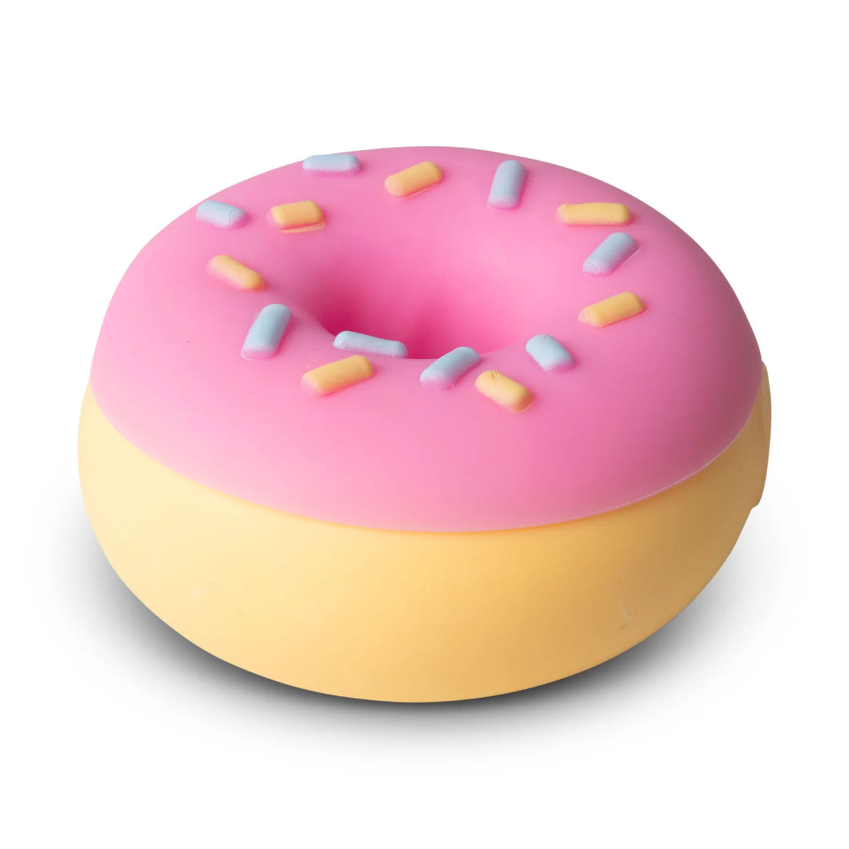 Pink and yellow jumbo donut squishy with pastel sprinkle detail