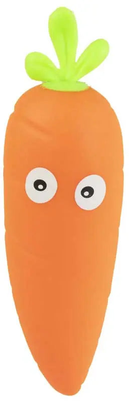 Jumbo Mega Carrot giant squishy stretchy orange carrot sensory fidget toy with googly eyes on white background