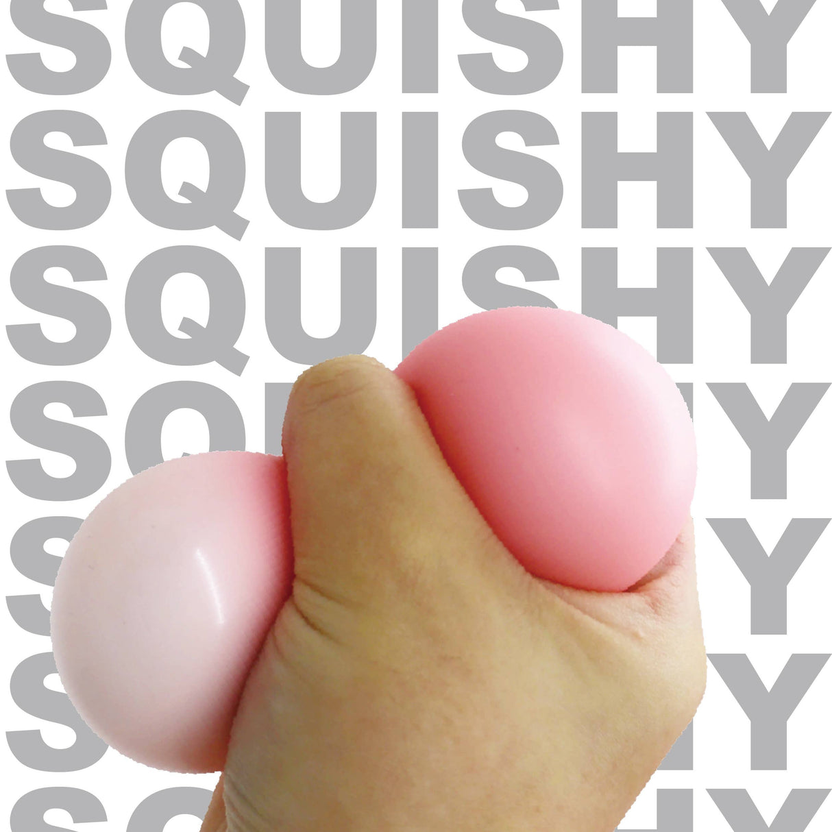 Hand squeezing pink kawaii bear squishy toy, stress relief sensory toy