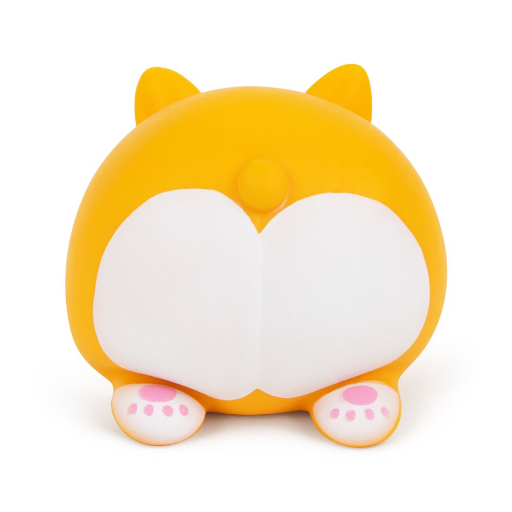 Top-down view of the Keycraft Big Squij Corgi Butt squishy toy showing its ears and white tail patch