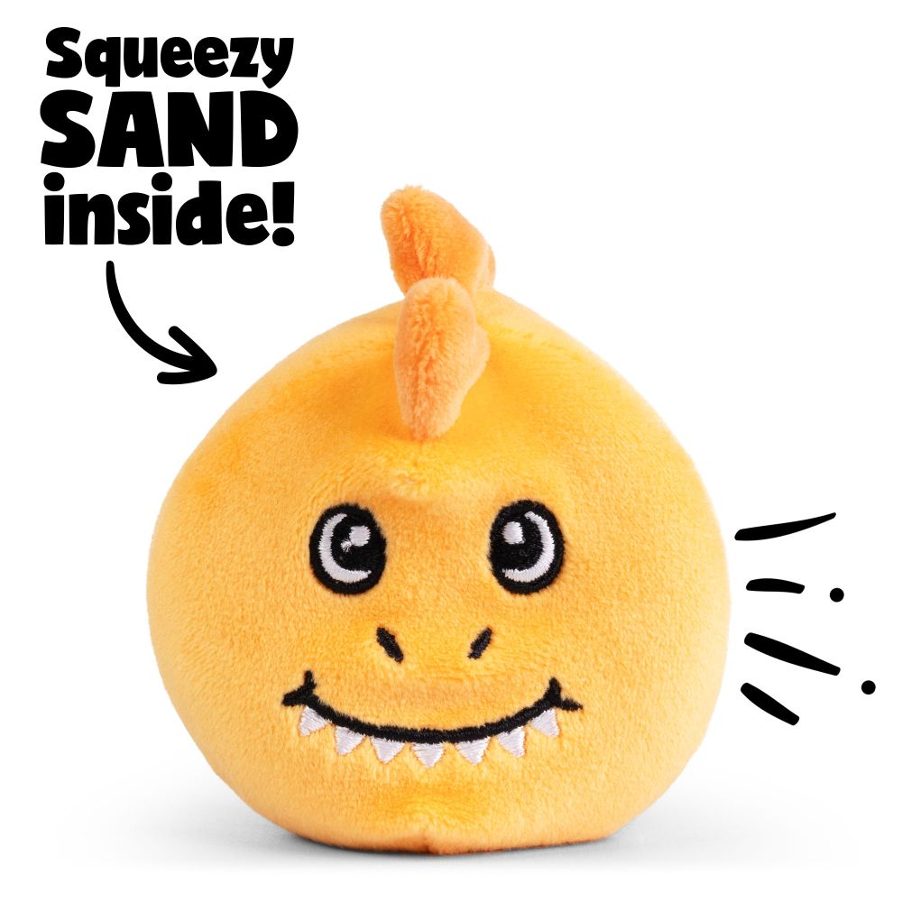 Keycraft Dinosaur Sand Plush orange dino squeezy sand inside feature, sensory fidget toy