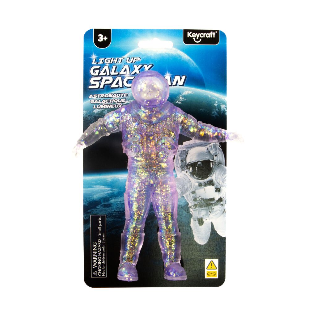 Keycraft Light Up Galaxy Spaceman purple glitter variant in retail blister packaging