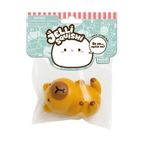 Golden brown lounging capybara Jelli Squishi squishy toy in Keycraft polybag packaging