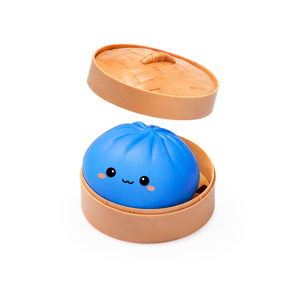 Keycraft Lucky Bao blue squishy dumpling sensory fidget toy in steamer