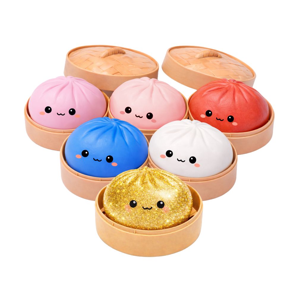 Keycraft Lucky Bao squishy dumpling full colour range in steamers