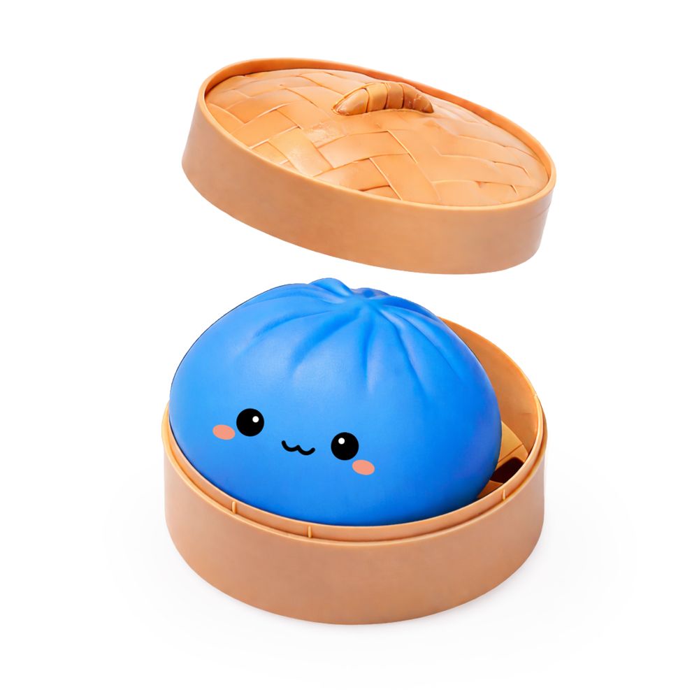 Keycraft Lucky Bao large blue squishy dumpling sensory fidget toy in steamer