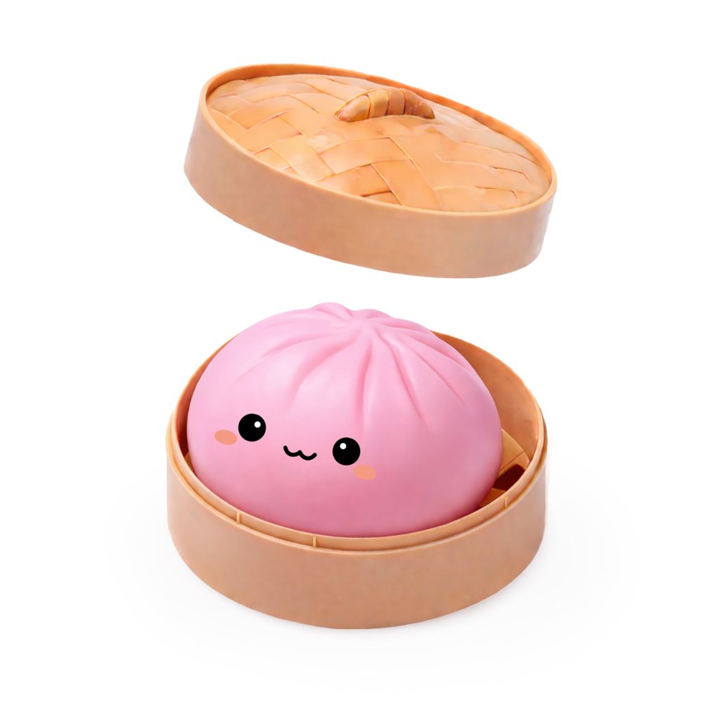 Keycraft Lucky Bao large pink squishy dumpling sensory fidget toy in steamer