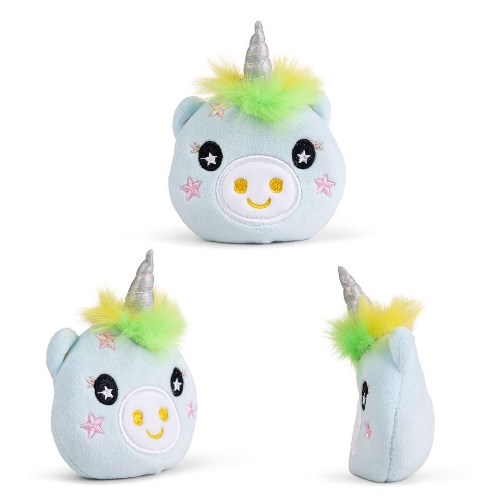 Keycraft Unicorn Sand Plush kawaii blue pigicorn green hair, squeezy sand sensory fidget toy