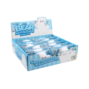 Koi bear with balloons squishy toy display in white and blue packaging
