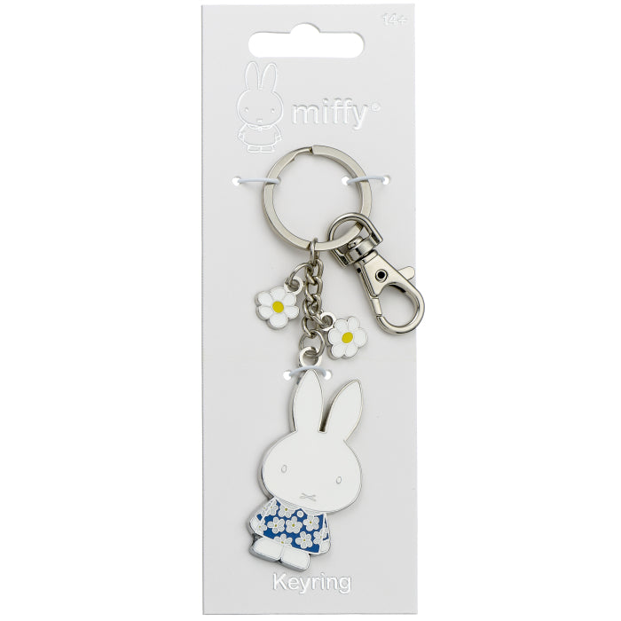 Official Miffy Daisy Chain Keyring on backing card, blue daisy dress, silver-tone