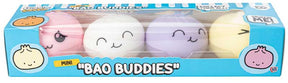 Mini Bao Buddies 4 pack squish toys in pink, white, purple and yellow in box packaging