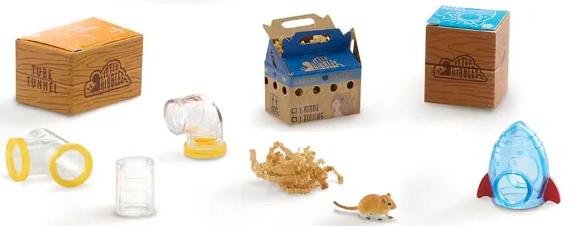 Unboxed Miniverse Make It Mini Animals contents showing animal figure, accessories, resin and mini packaging