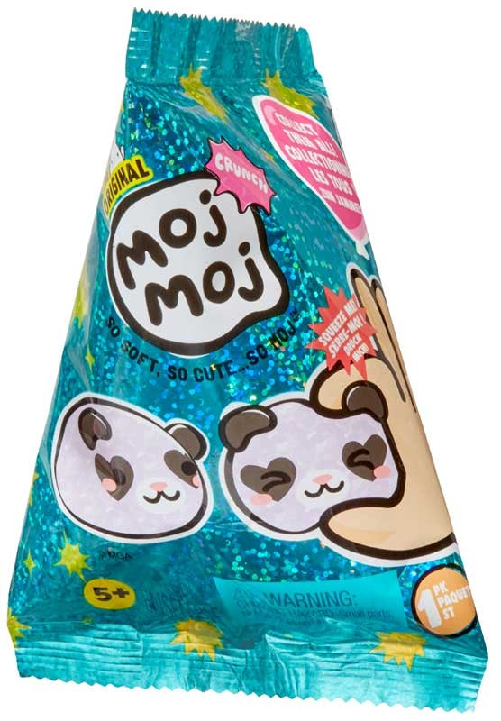 Moj Moj Original Crunch blind bag mystery squishy packaging in teal glitter with kawaii character artwork