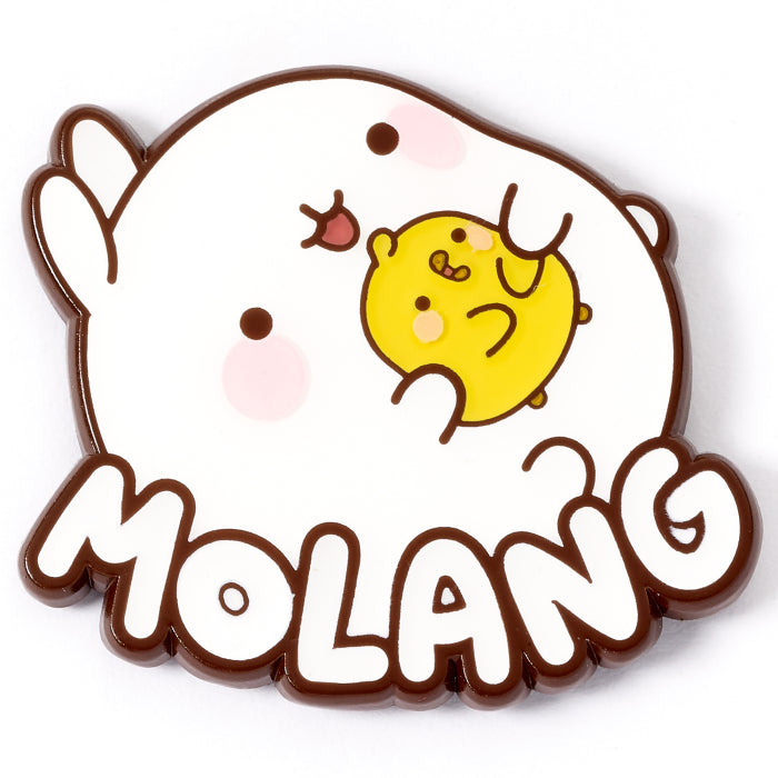 Official Molang and Piu Piu logo enamel pin badge, front view white background