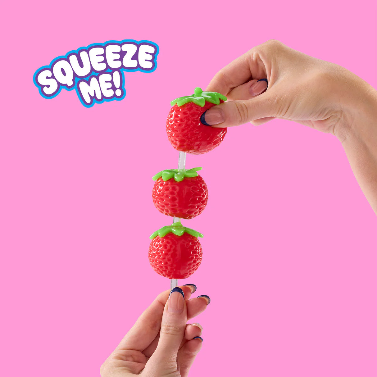Mush Meez Sweet Friends strawberry Taba Squishie squishy fidget toy being squeezed
