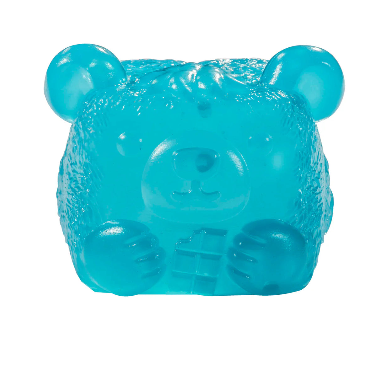 Blue translucent MushyKinz Jelleez bear squishy with textured fur detail and paw details