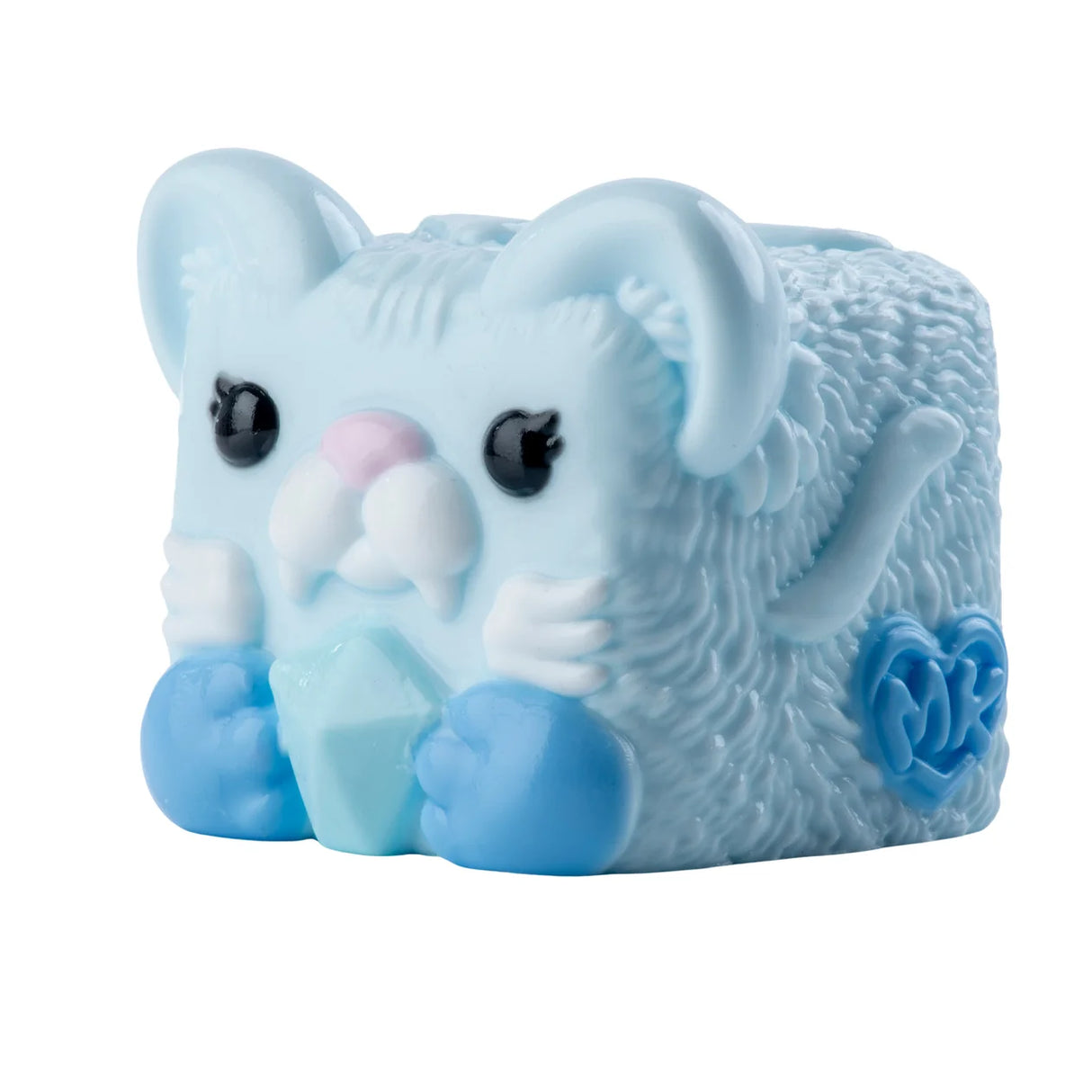 MushyKinz Misty the Tiger taba squishy, light blue sensory fidget toy holding gem