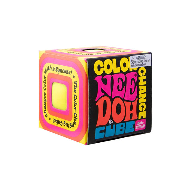 NeeDoh Colour Change Cube box, yellow window, squishy fidget toy
