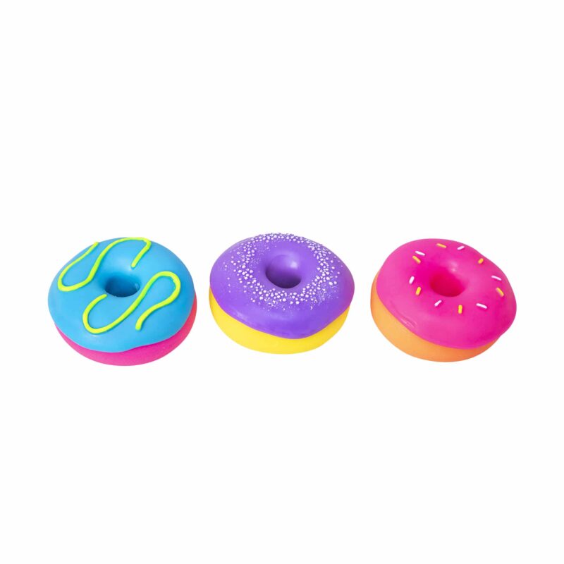 Three NeeDoh Dohnuts in mixed blue, purple and pink colour combinations