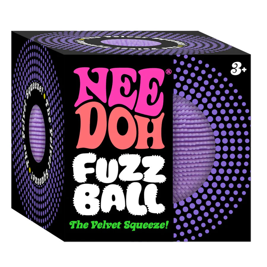 NeeDoh Fuzz Ball purple colourway in its branded black Velvet Squeeze box