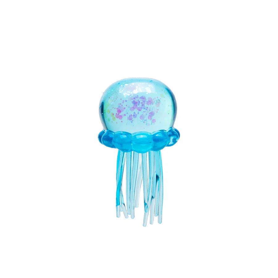 Blue glitter NeeDoh Jelly Squish jellyfish sensory toy on white background