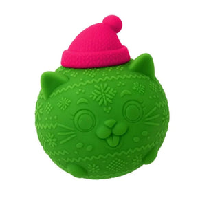 Nee Doh Knittens green squishy knitted cat sensory fidget toy with pink hat