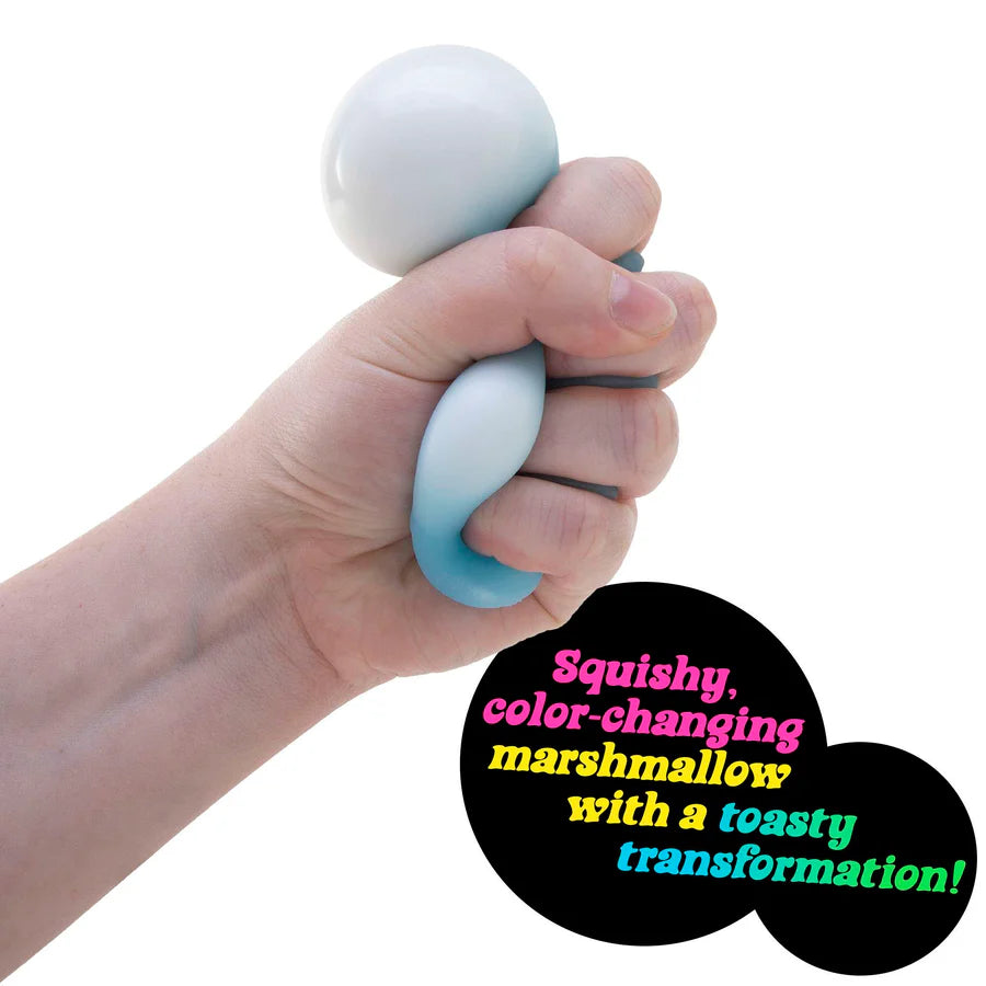 Hand squeezing blue NeeDoh Mello Mallo squishy sensory toy