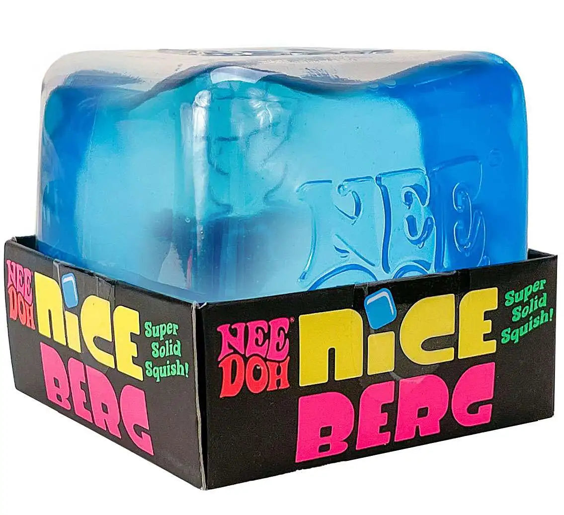 NeeDoh Nice Berg blue squishy sensory toy in open box, angled view